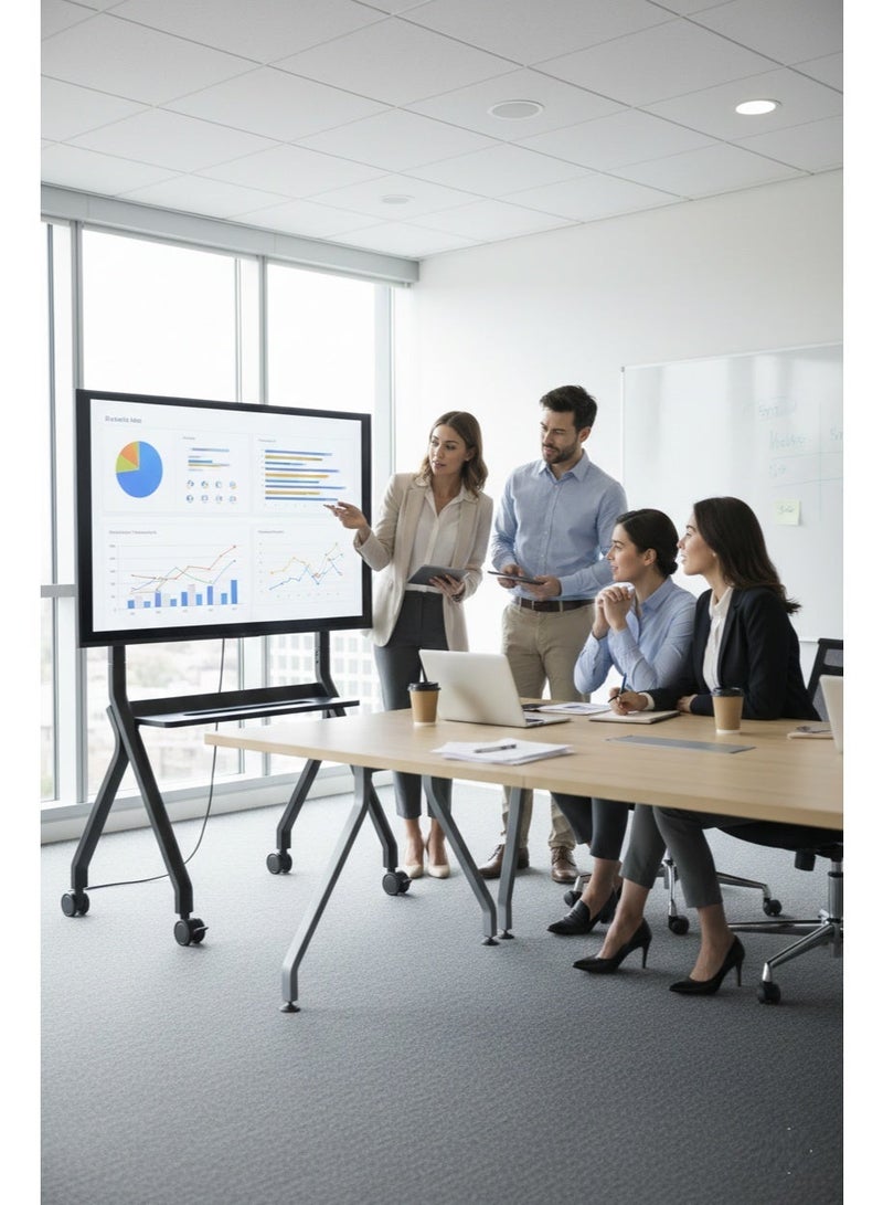 بيتيك حامل تلفزيون متحرك قوي التحمل للشاشات المسطحة من 55 إلى 100 بوصة، يتحمل وزنًا أقصى 120 كجم، ارتفاع قابل للتعديل من 1155 إلى 1525 مم، مزود برف AV وعجلات قابلة للقفل، متوافق مع VESA 900×600 مم، لون أسود – FD580 - Image 3